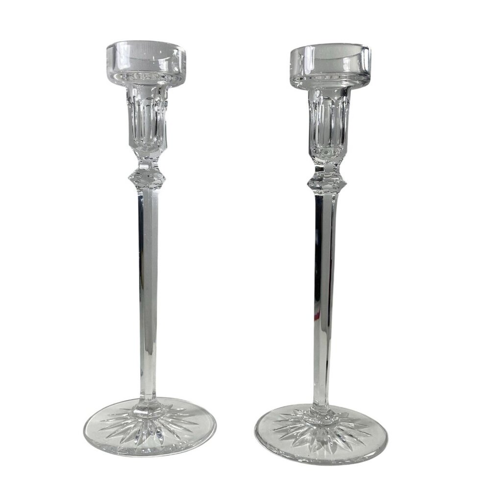 Vintage Rogaska Art Glass Crystal Taper Candle Holder Tall Round Starburst 10.25